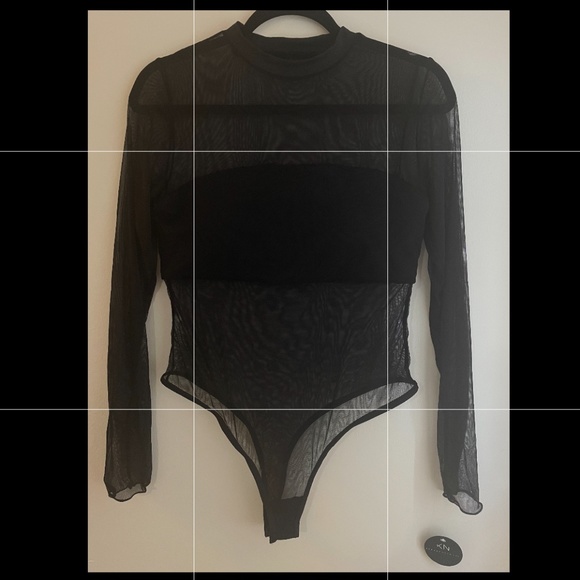 NWT Klassy Network Mesh Bandeau Long Sleeve Bramisuit, sheer mock neck bodysuit - Picture 2 of 5